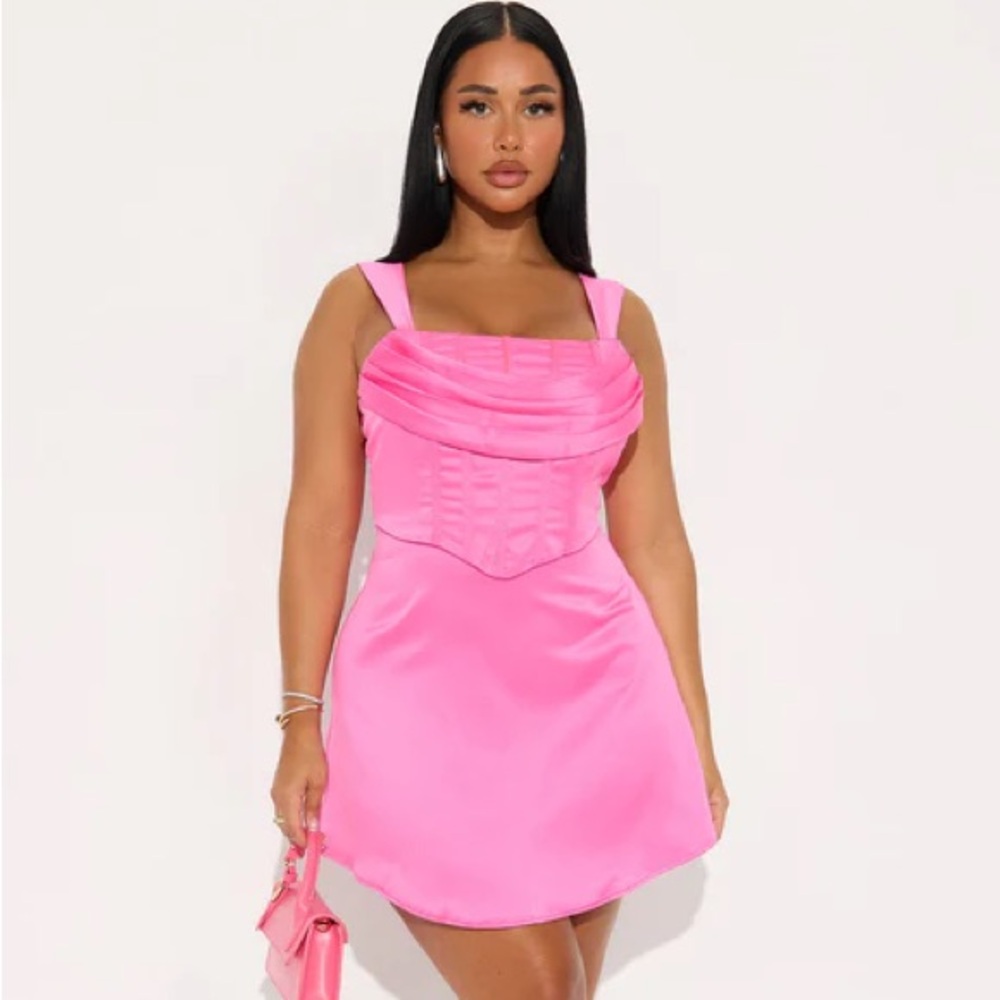Hot Pink Satin Obsession Corset Mini Dress NEW 🏷️